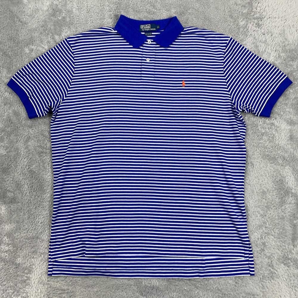 Polo By Ralph Lauren Polo Shirt Mens XL Blue White Striped Cotton Golf Knit
